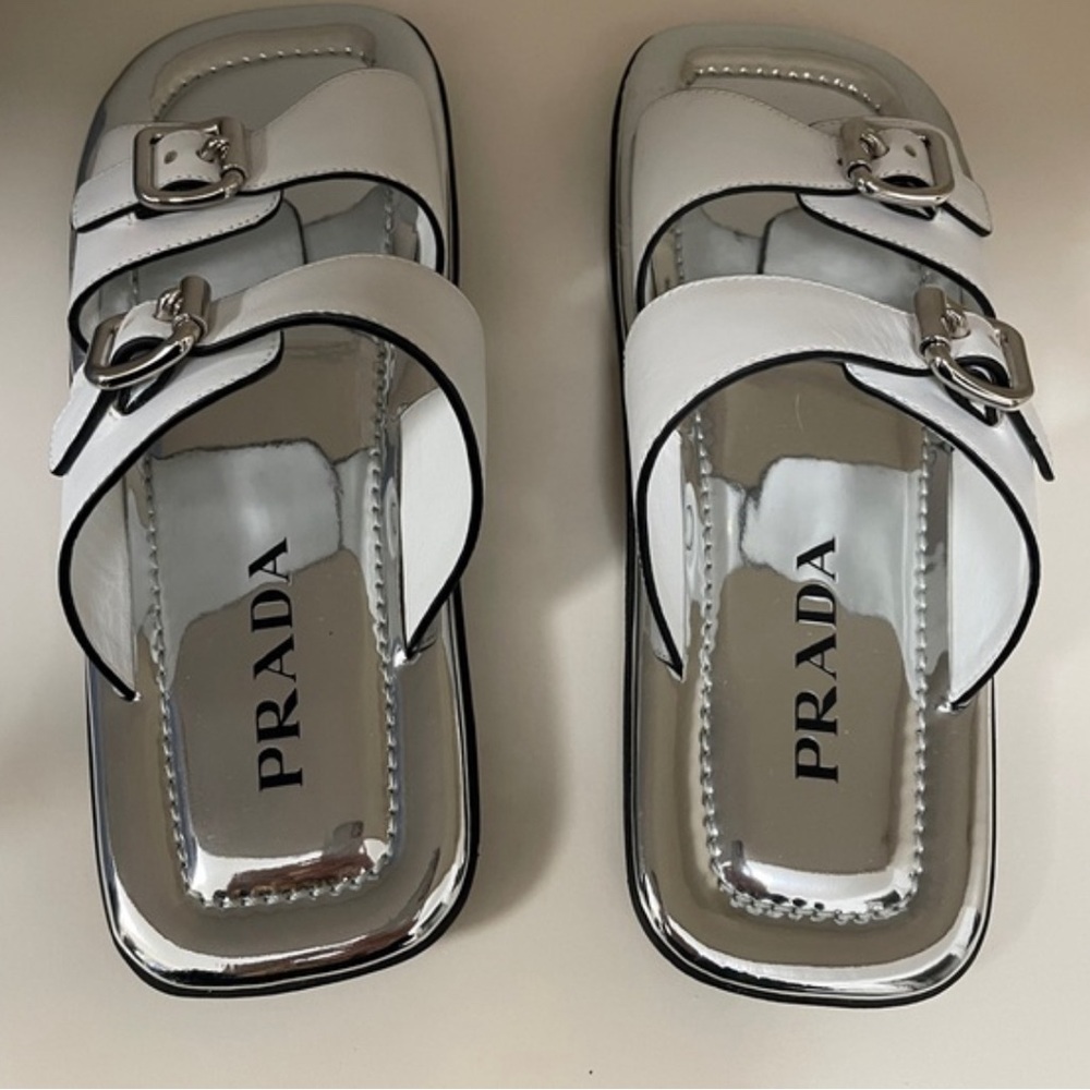Prada Calzature Donna leather sandals, white and silver, size 38.5 - Picture 6 of 9